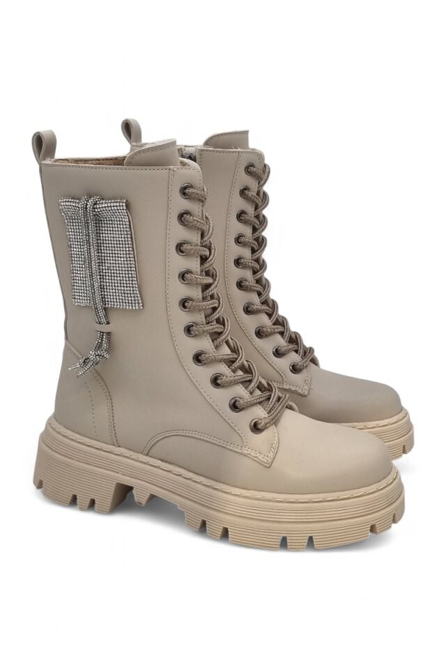 KADIN TAŞLI DETAYLI BAĞCIKLI FERMUARLI POSTAL BOT