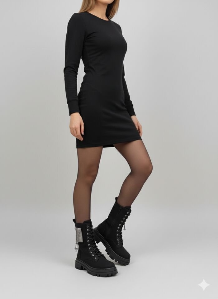 KADIN TAŞLI DETAYLI BAĞCIKLI FERMUARLI POSTAL BOT 40 - SİYAH