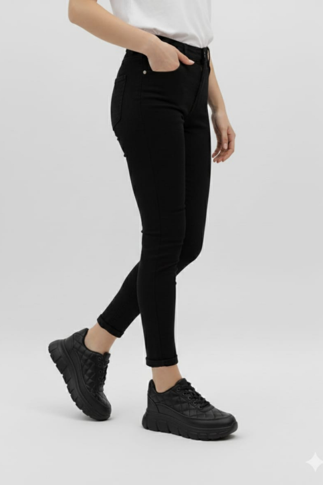 KADIN GÜNLÜK BAĞCIKLI SNEAKER KAPİTONE YÜRÜYÜŞ AYAKKABISI 40 - SİYAH