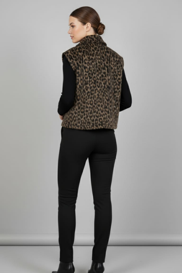 KADIN LEOPAR DESENLİ GOLD DÜĞME DETAYLI CEPLİ ŞIK YELEK 42 - LEOPAR