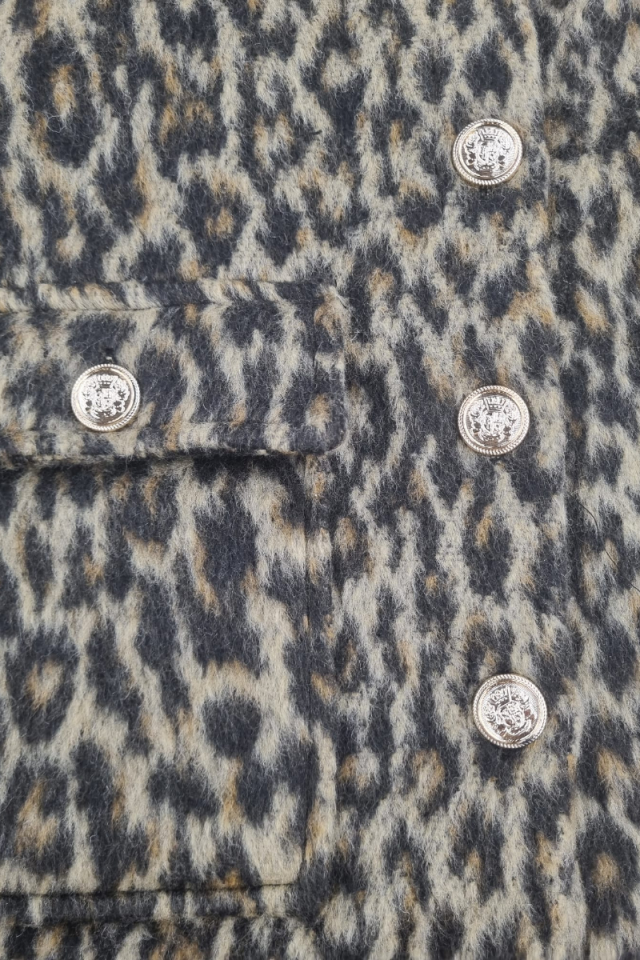 KADIN LEOPAR DESENLİ GOLD DÜĞME DETAYLI CEPLİ ŞIK YELEK 42 - LEOPAR