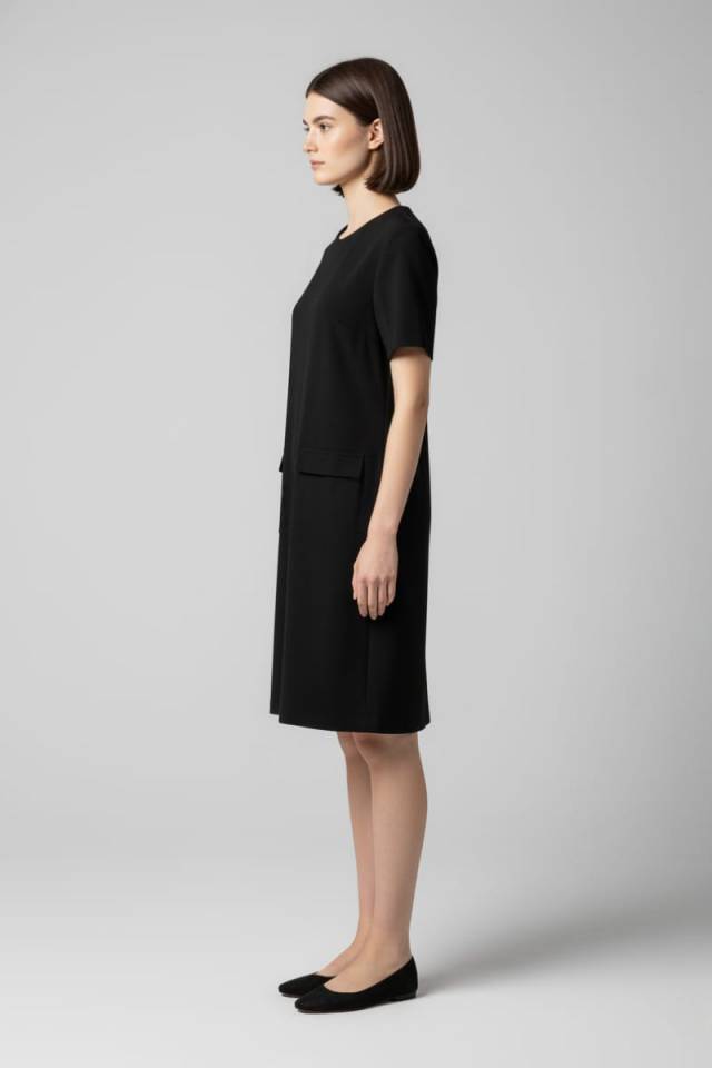 KADIN KISA KOLLU  CEP GÖRÜNÜMLÜ BİSİKLET YAKA BÜYÜK BEDEN ELBİSE