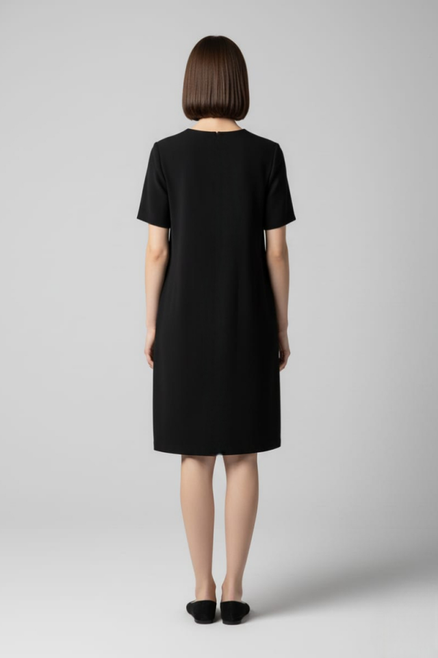 KADIN KISA KOLLU  CEP GÖRÜNÜMLÜ BİSİKLET YAKA BÜYÜK BEDEN ELBİSE 50 - SİYAH