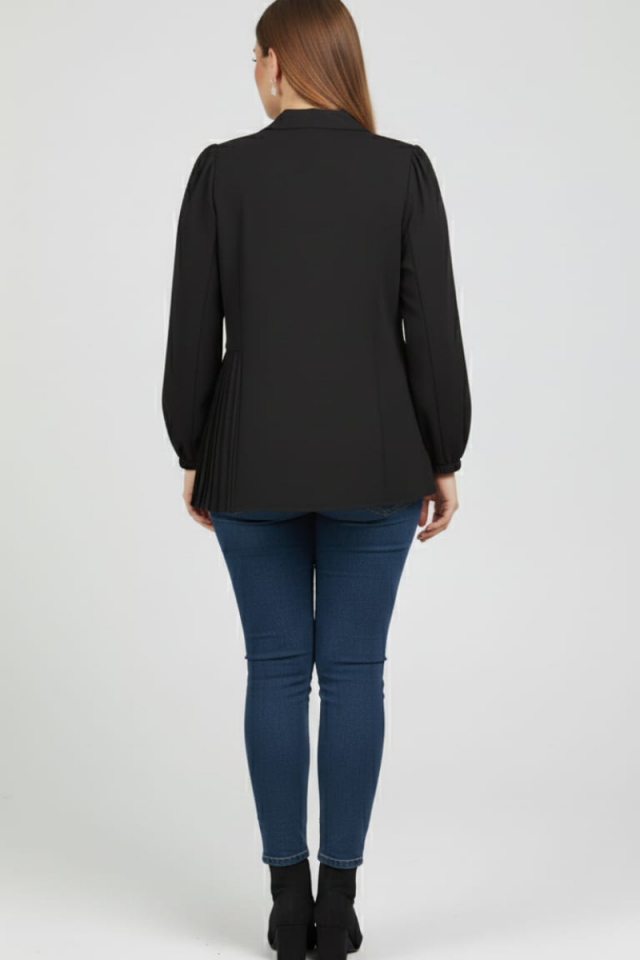 KADIN PLİSE DETAYLI CEKET GÖRÜNÜMLÜ ŞIK GÖMLEK BLUZ