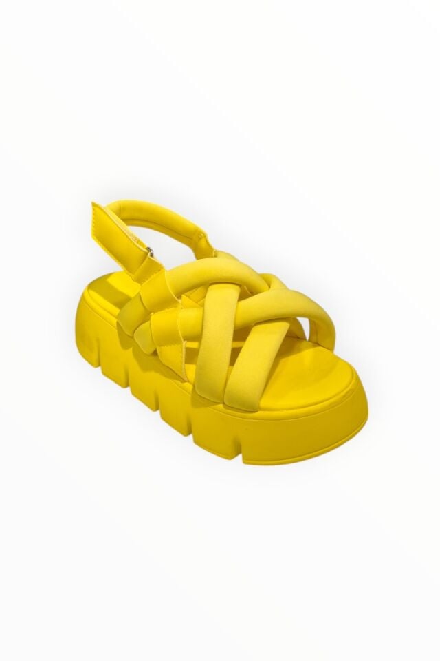 KADIN ÇAPRAZ BANT YÜKSEK TABANLI SANDALET NEON SARI - 39