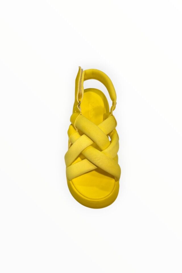 KADIN ÇAPRAZ BANT YÜKSEK TABANLI SANDALET NEON SARI - 39