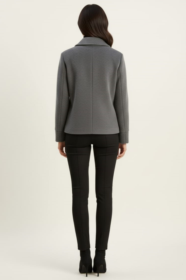 KADIN KRUVAZE YAKA ASTARLI CEP DETAYLI KISA KAŞE CEKET KABAN 40 - GRİ