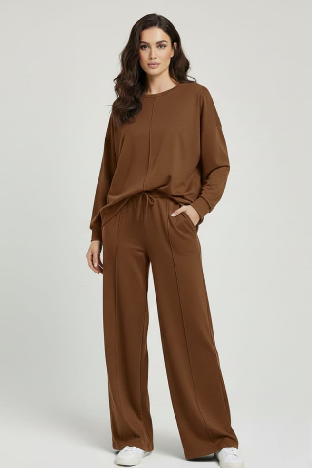 KADIN ŞIK RAHAT BİSİKLET YAKA ÇIMALI İKİLİ TAKIM