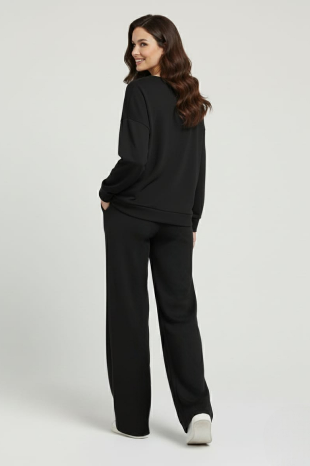 KADIN ŞIK RAHAT BİSİKLET YAKA ÇIMALI İKİLİ TAKIM XL - SİYAH