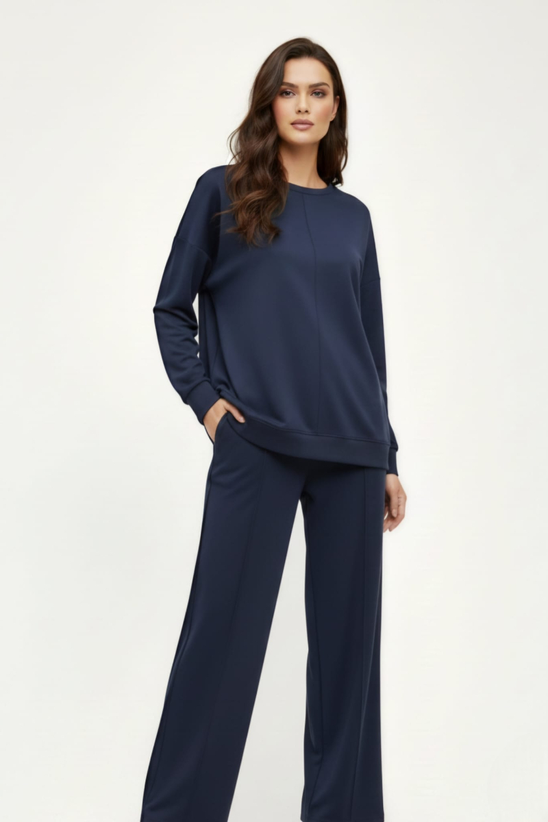 KADIN ŞIK RAHAT BİSİKLET YAKA ÇIMALI İKİLİ TAKIM XL - LACİVERT