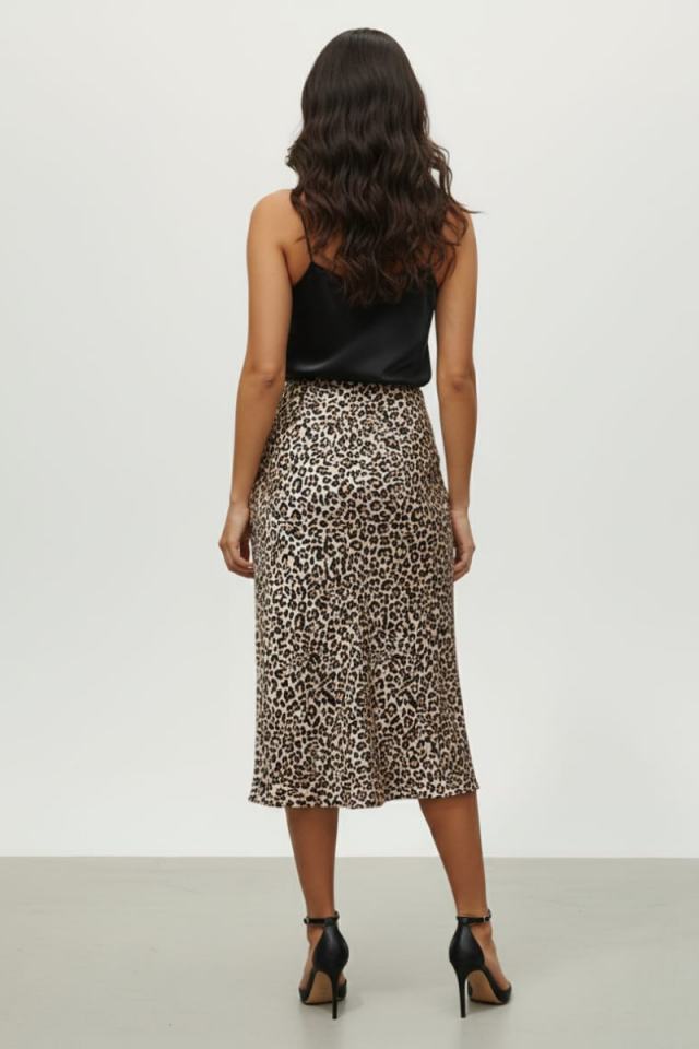 KADIN LEOPAR DESENLİ MİDİ BOY SATEN ETEK 38 - LEOPAR