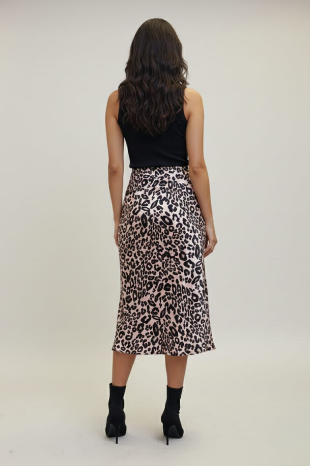 KADIN LEOPAR DESENLİ MİDİ BOY SATEN ETEK 42 - LEOPAR