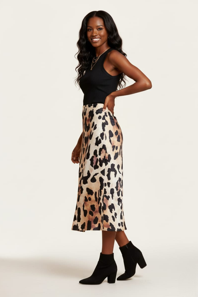 KADIN LEOPAR DESENLİ MİDİ BOY SATEN ETEK 42 - LEOPAR