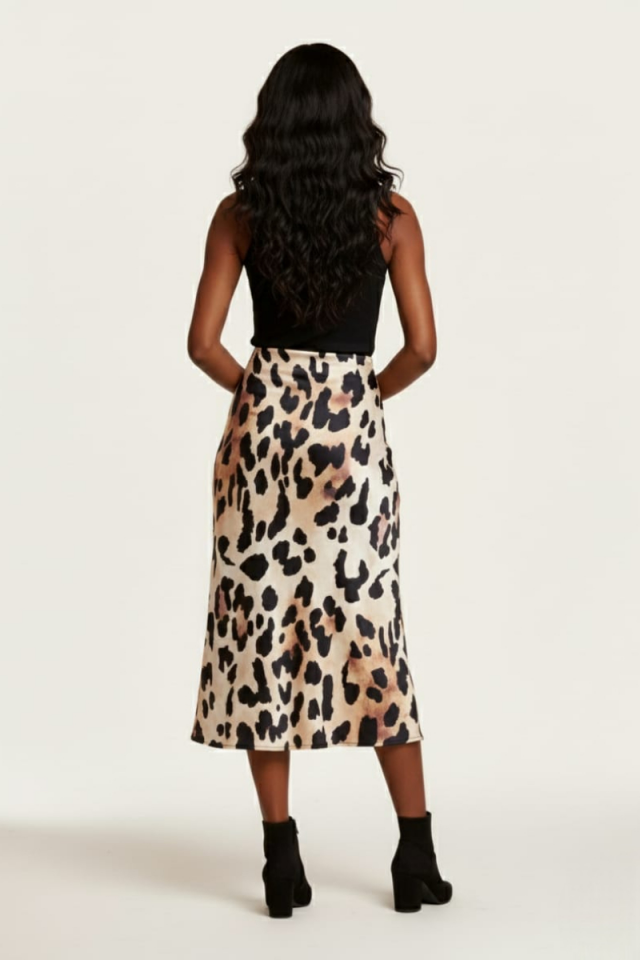 KADIN LEOPAR DESENLİ MİDİ BOY SATEN ETEK 42 - LEOPAR