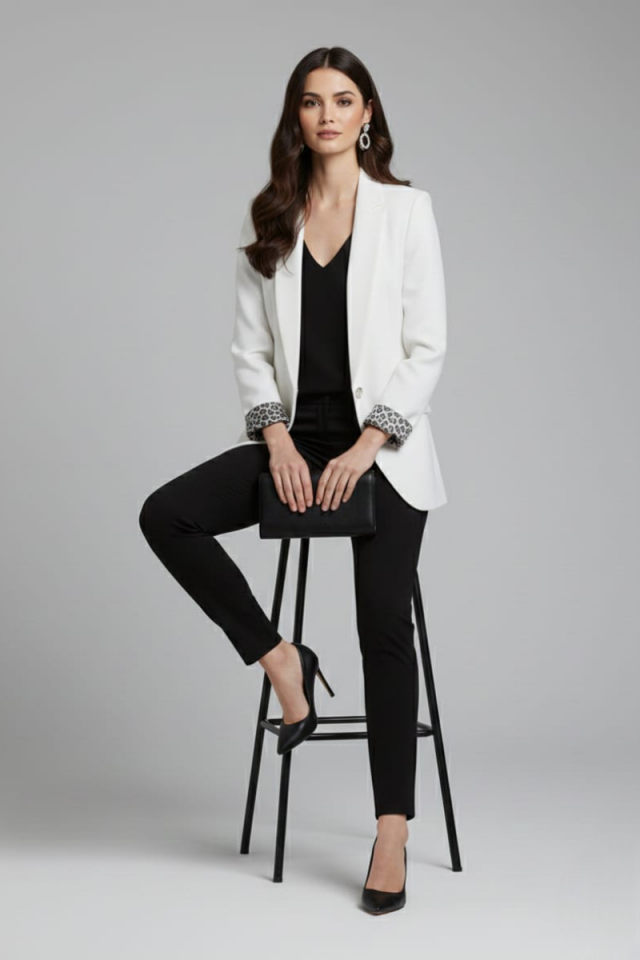 KADIN LEOPAR DETAYLI BLAZER CEKET 36 - EKRU