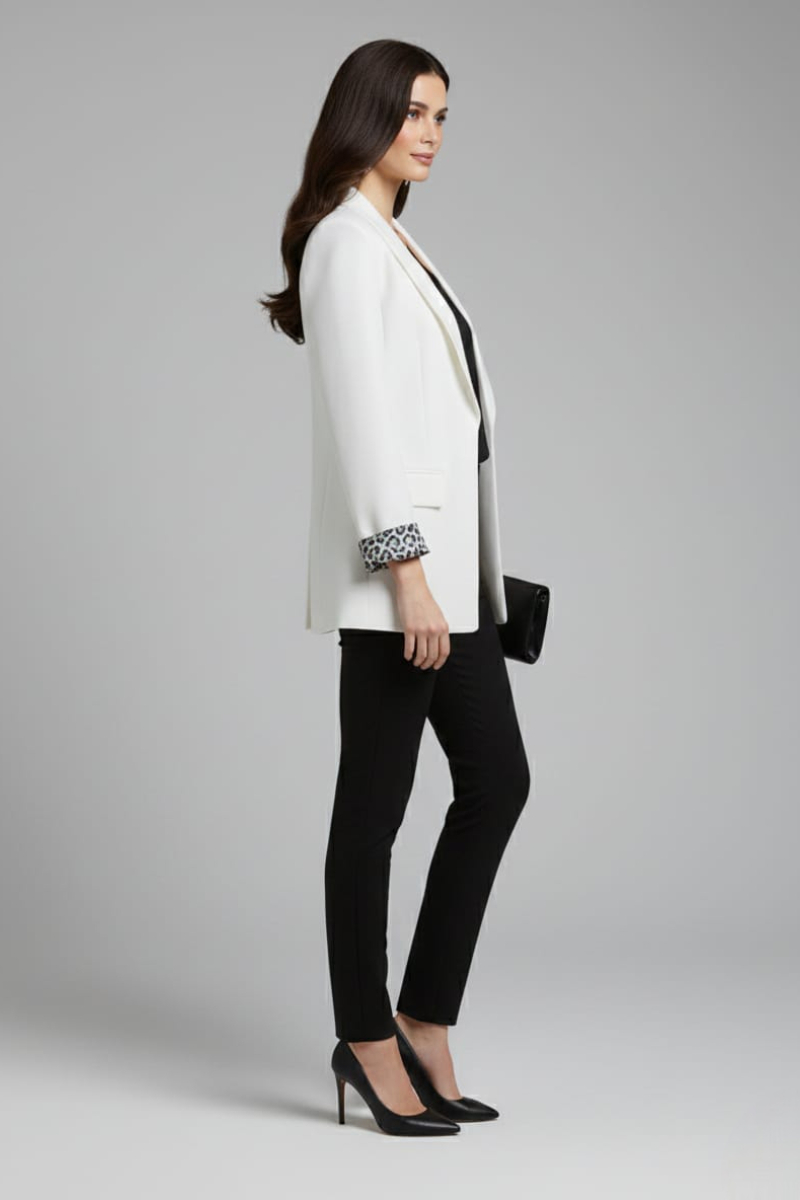 KADIN LEOPAR DETAYLI BLAZER CEKET 42 - EKRU