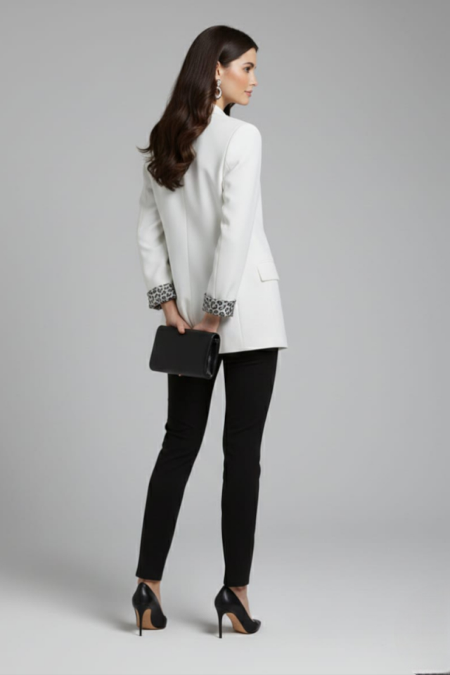 KADIN LEOPAR DETAYLI BLAZER CEKET 42 - EKRU