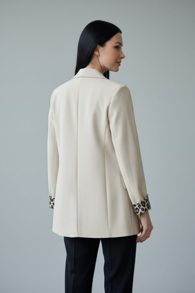 KADIN LEOPAR DETAYLI BLAZER CEKET 36 - BEJ
