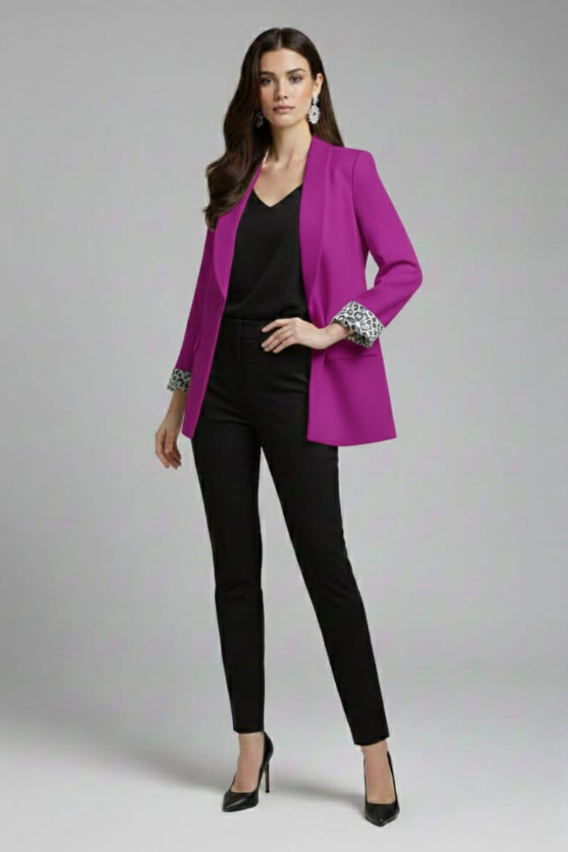 KADIN LEOPAR DETAYLI BLAZER CEKET 36 - FUŞYA