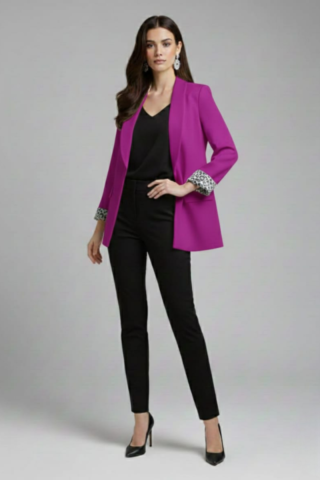 KADIN LEOPAR DETAYLI BLAZER CEKET 36 - FUŞYA