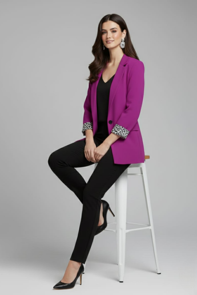 KADIN LEOPAR DETAYLI BLAZER CEKET 36 - FUŞYA