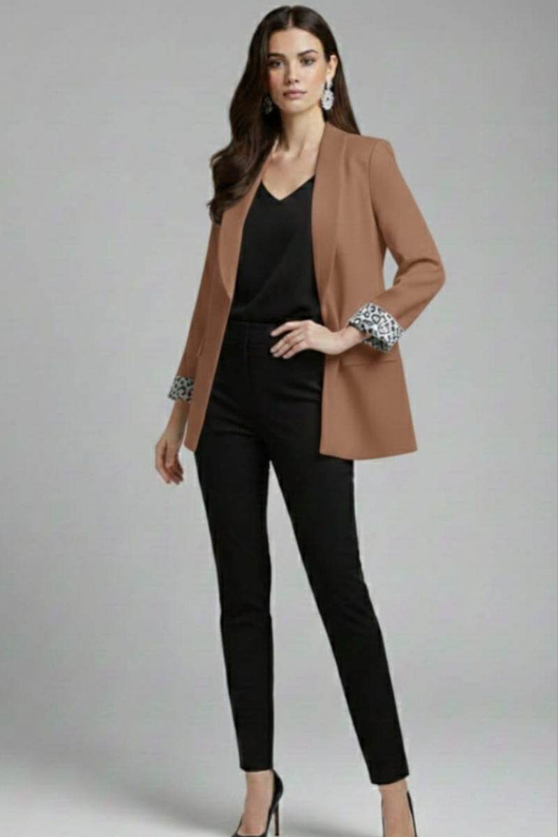 KADIN LEOPAR DETAYLI BLAZER CEKET 36 - KAHVERENGİ