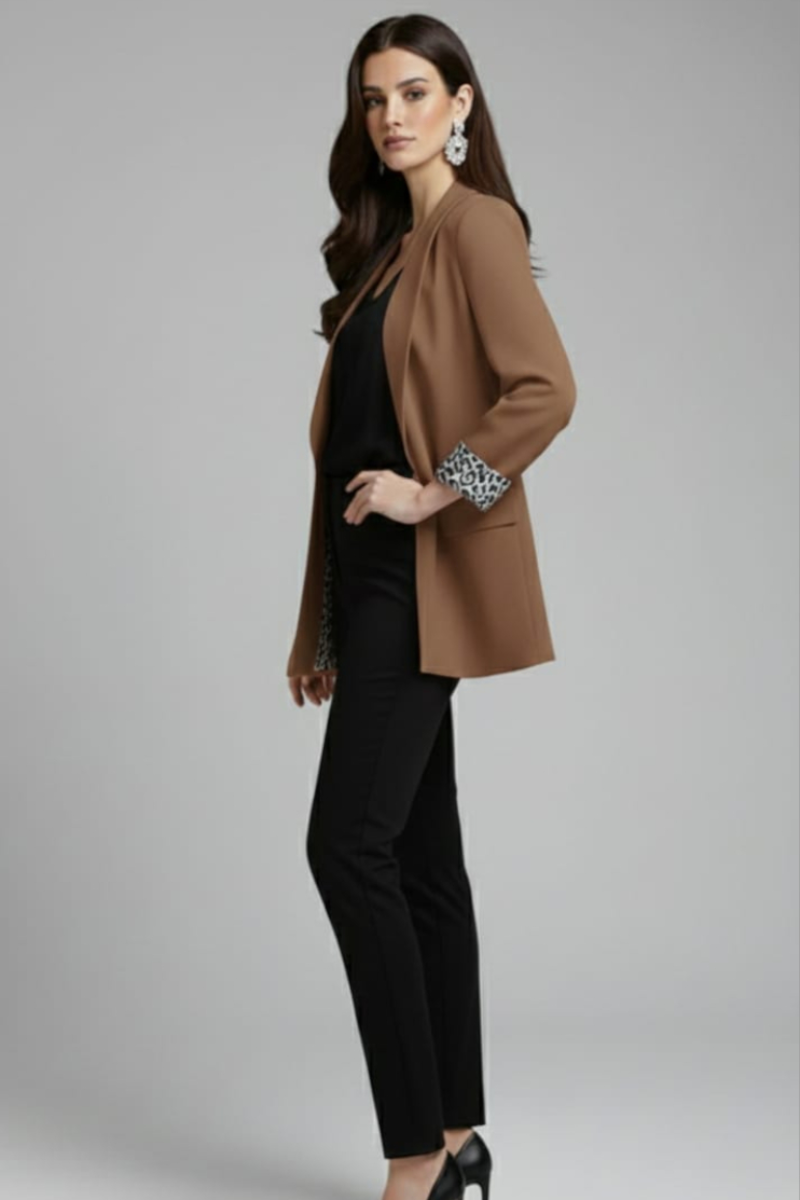 KADIN LEOPAR DETAYLI BLAZER CEKET 36 - KAHVERENGİ