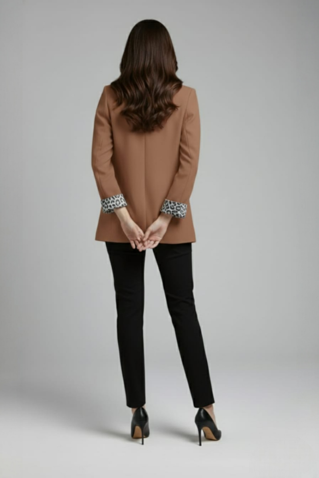 KADIN LEOPAR DETAYLI BLAZER CEKET 36 - KAHVERENGİ