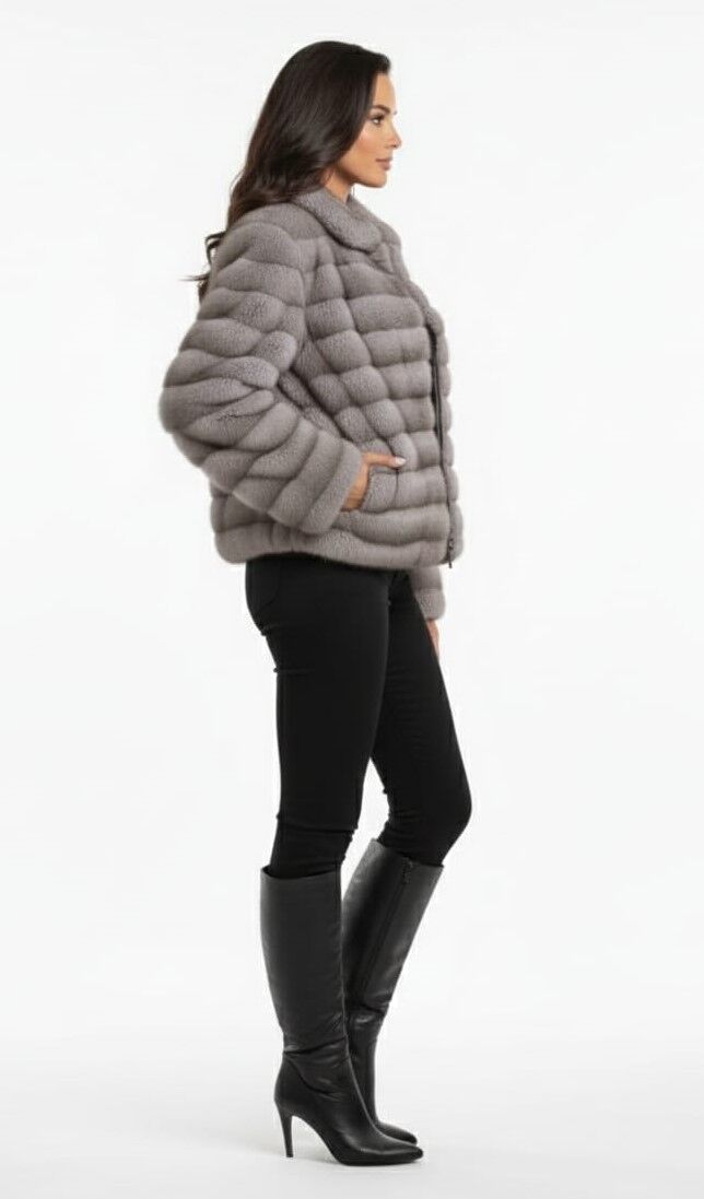 KADIN ŞIK FERMUARLI PELUŞ KÜRK CEKET STANDART - GRİ