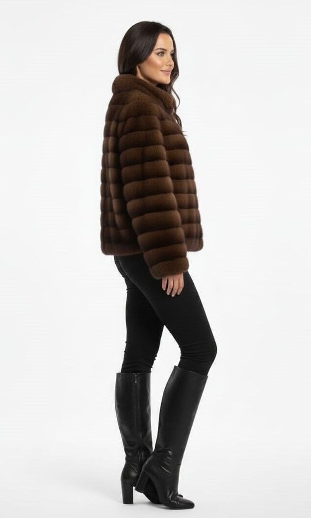 KADIN ŞIK FERMUARLI PELUŞ KÜRK CEKET STANDART - KAHVERENGİ