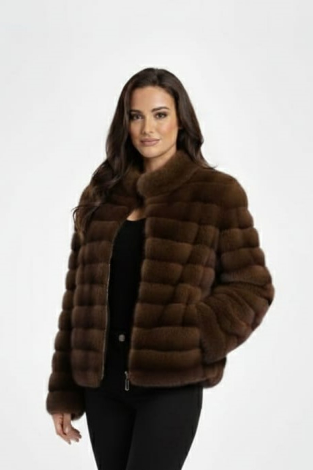 KADIN ŞIK FERMUARLI PELUŞ KÜRK CEKET STANDART - KAHVERENGİ