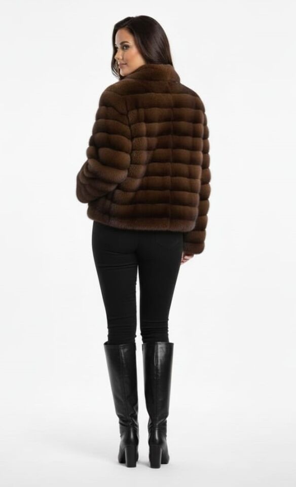 KADIN ŞIK FERMUARLI PELUŞ KÜRK CEKET STANDART - KAHVERENGİ