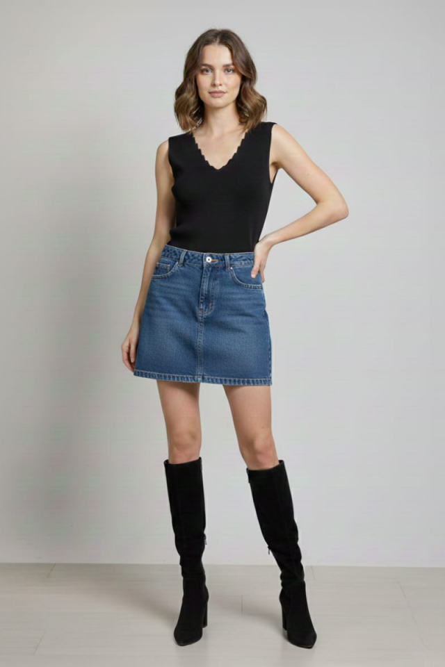 KADIN  TRİKO KOLSUZ ASKLI BLUZ STANDART - SİYAH