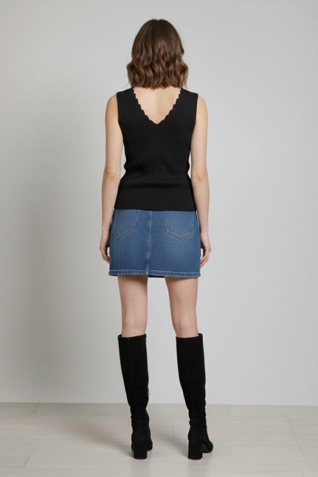 KADIN  TRİKO KOLSUZ ASKLI BLUZ STANDART - SİYAH