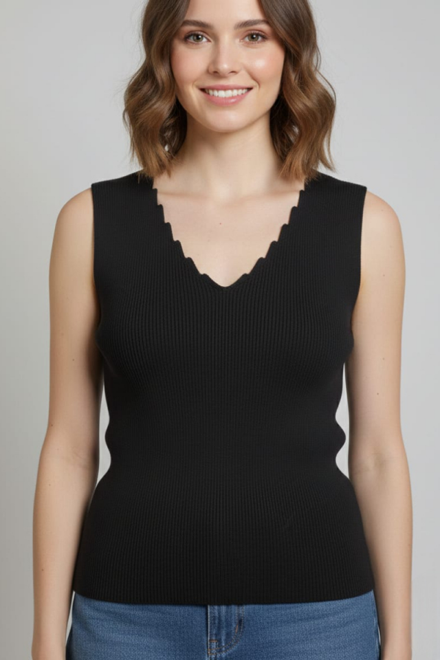 KADIN  TRİKO KOLSUZ ASKLI BLUZ STANDART - SİYAH