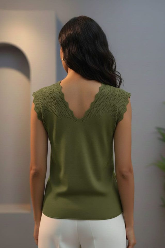 KADIN AJURLU  TRİKO KOLSUZ ASKLI BLUZ STANDART - YEŞİL