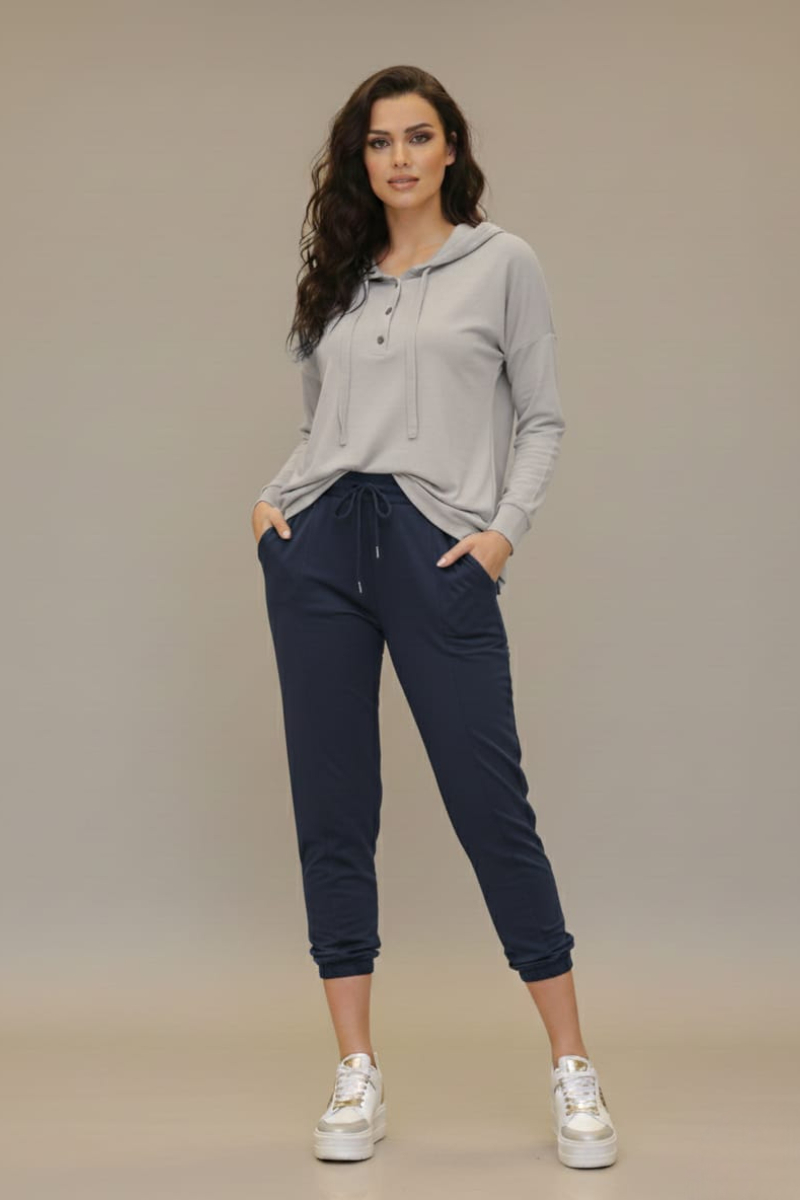 KADIN KAPŞONLU DÜĞME DETAYLI MODAL KUMAŞ SWEATSHİRT XL - GRİ