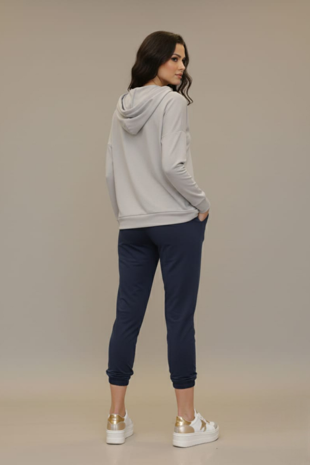 KADIN KAPŞONLU DÜĞME DETAYLI MODAL KUMAŞ SWEATSHİRT XL - GRİ