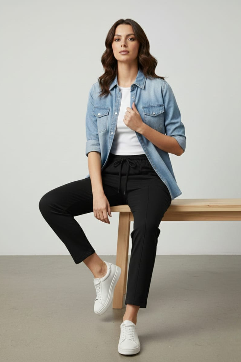 KADIN JOGGER ÇİMALI BELİ LASTİKLİ MODAL KUMAŞ PANTALON XL - SİYAH