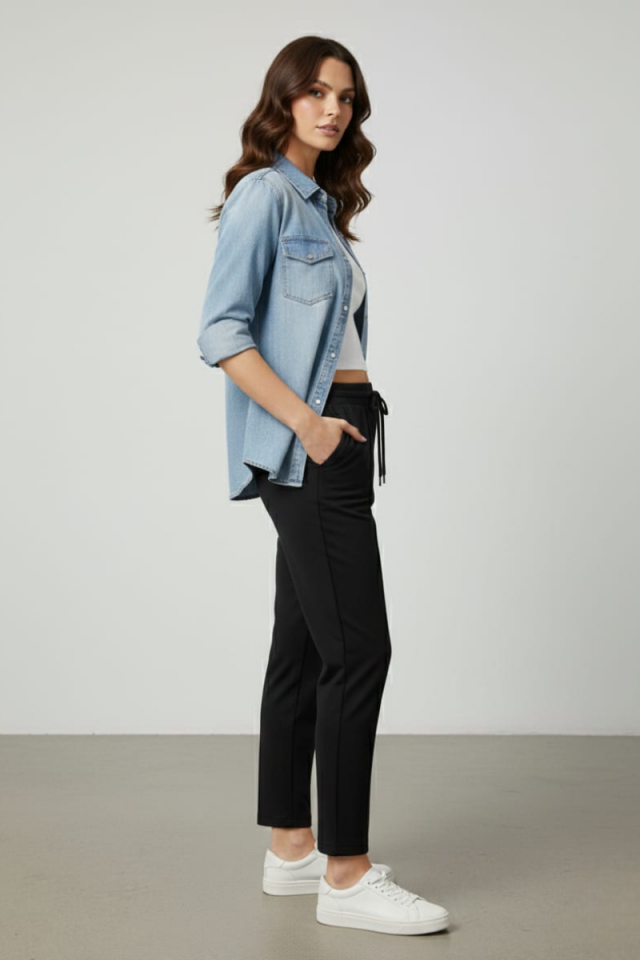 KADIN JOGGER ÇİMALI BELİ LASTİKLİ MODAL KUMAŞ PANTALON XL - SİYAH