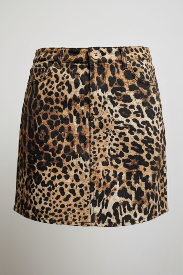 KADIN LEOPAR DESENLİ DENİM MİNİ KOT ETEK 42 - KAHVERENGİ LEOPAR