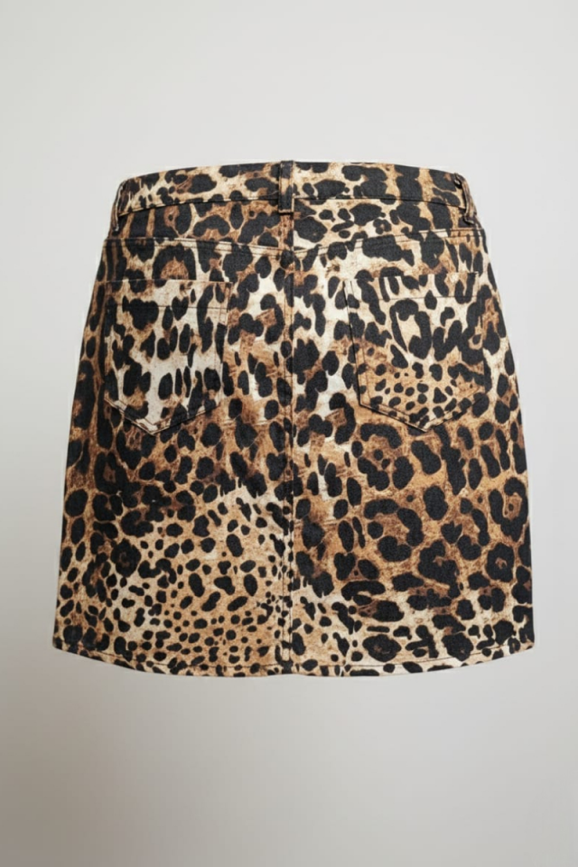 KADIN LEOPAR DESENLİ DENİM MİNİ KOT ETEK 42 - KAHVERENGİ LEOPAR