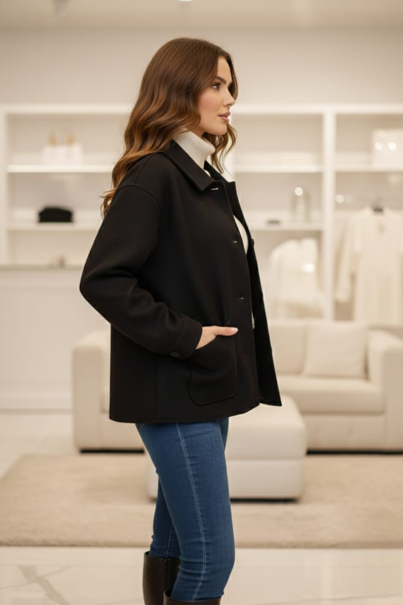 KADIN ÇİFT CEPLİ KISA KAŞE CEKET 40 - SİYAH