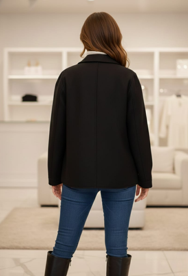 KADIN ÇİFT CEPLİ KISA KAŞE CEKET 40 - SİYAH