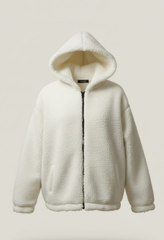 KADIN KAPŞONLU FERMUARLI PELUŞ MONT CEKET 42 - EKRU