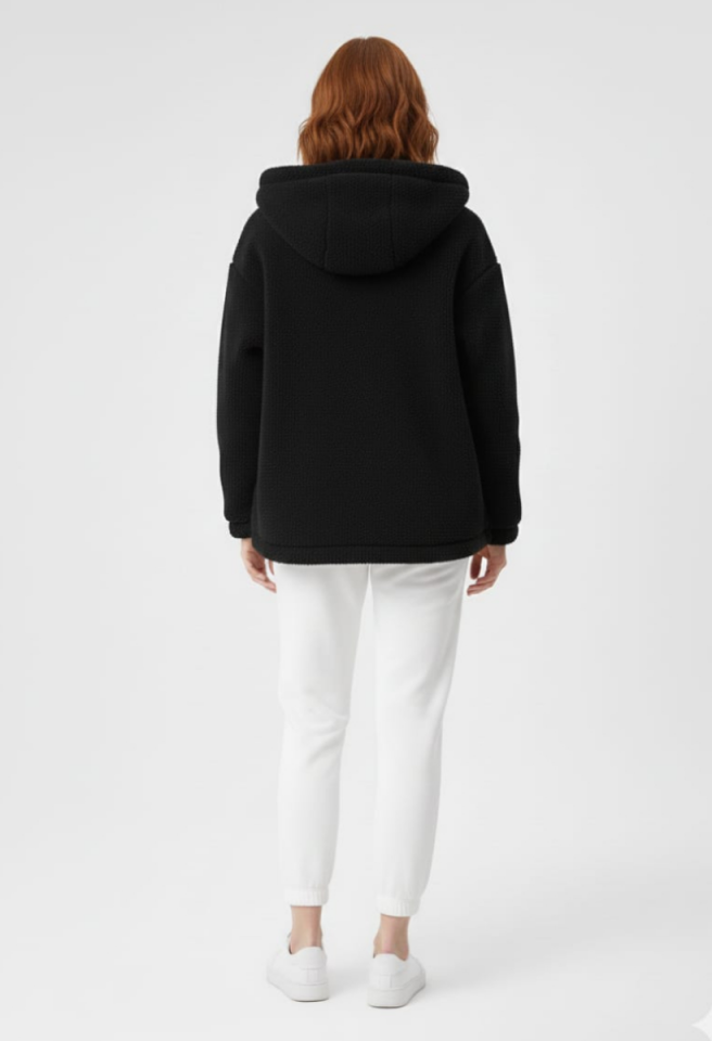 KADIN KAPŞONLU FERMUARLI PELUŞ MONT CEKET 40 - SİYAH