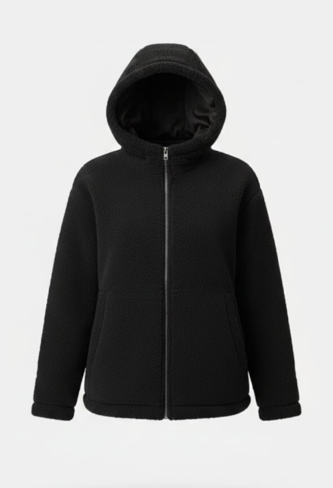 KADIN KAPŞONLU FERMUARLI PELUŞ MONT CEKET 40 - SİYAH