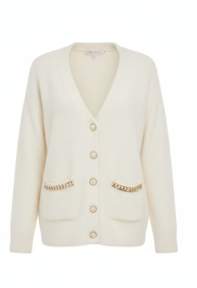 KADIN ZİGZAG BİYE CEPLİ GOLD DETAY DÜĞMELİ PELUŞ CEKET HIRKA STANDART - EKRU