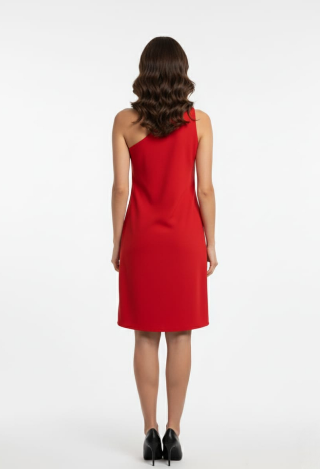 KADIN TEK OMUZ TAŞLI TOKA DETAYLI MİNİ ELBİSE 2XL - KIRMIZI