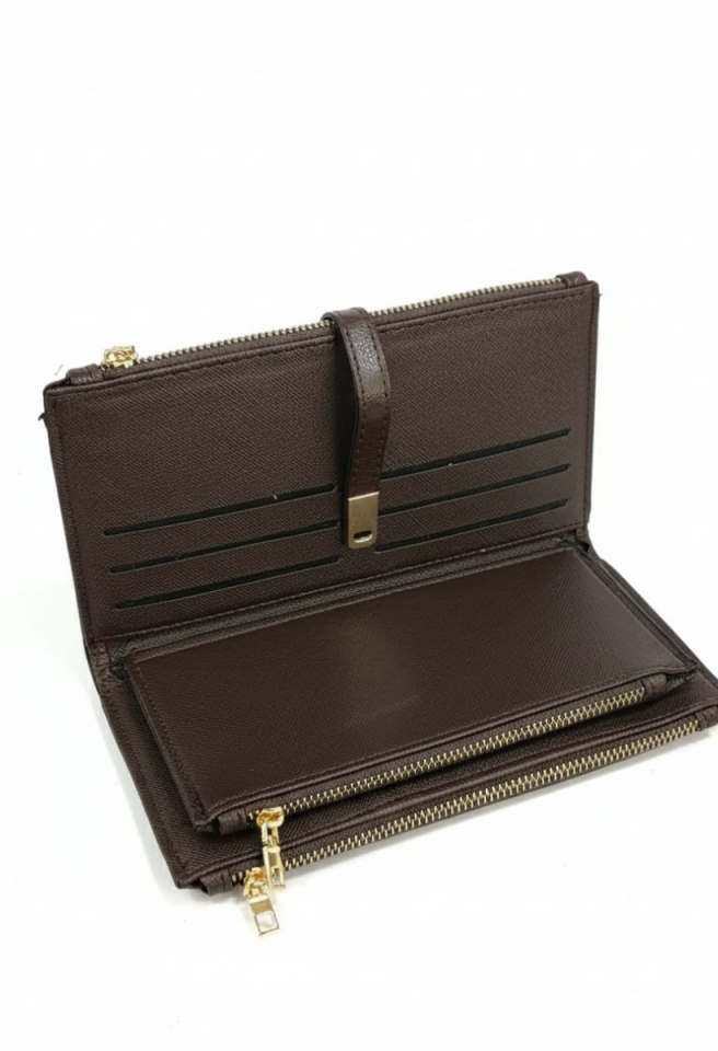 KADIN TOKALI PARA VE KART BÖLMELİ ŞIK EL CÜZDANI ACI KAHVE